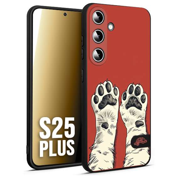 CUSTOMIZZA - Custodia cover nera morbida in tpu compatibile per Samsung S25 PLUS zampe di gatto cat paws rossa red disegnata fumetto cartoon