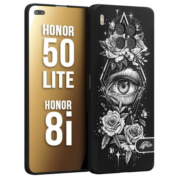 CUSTOMIZZA - Custodia cover nera morbida in tpu compatibile per Honor 50 LITE occhio fiori rombo geometrico black and white bianco a rilievo disegnato