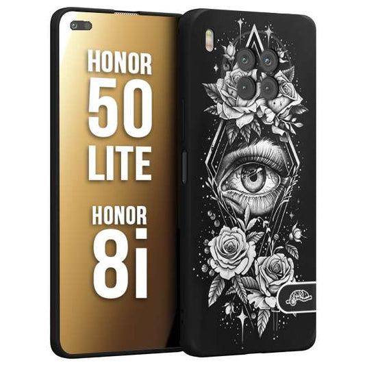CUSTOMIZZA - Custodia cover nera morbida in tpu compatibile per Honor 50 LITE occhio fiori rombo geometrico black and white bianco a rilievo disegnato