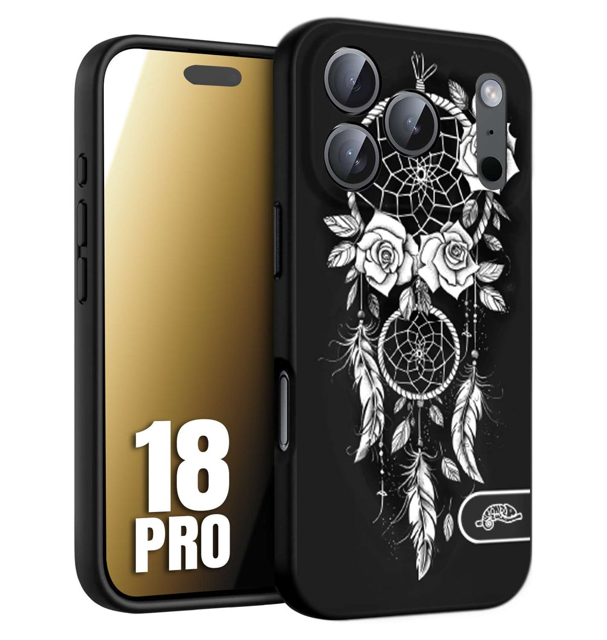 CUSTOMIZZA - Custodia cover nera morbida in tpu compatibile per iPhone 18 PRO acchiappasogni dreamcatcher black and white bianco a rilievo disegnato tattoo tatuaggio