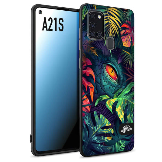 CUSTOMIZZA - Custodia cover nera morbida in tpu compatibile per Samsung A21S animali color giungla tropicale occhio di coccodrillo alligatore disegnato