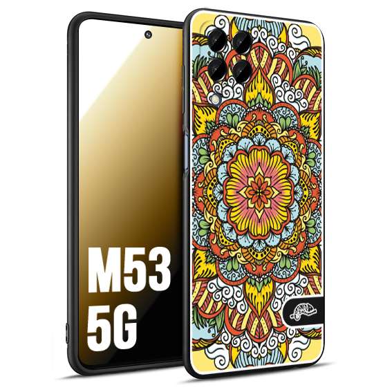 CUSTOMIZZA - Custodia cover nera morbida in tpu compatibile per Samsung M53 5G mandala colorato fiore nuvole arancione