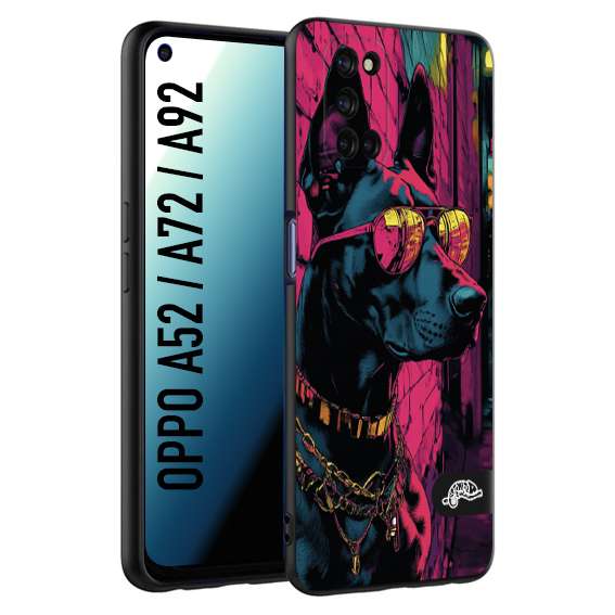 CUSTOMIZZA - Custodia cover nera morbida in tpu compatibile per Oppo A52 - A72 - A92 animali cyberpunk dobermann cane street dog fucsia blu