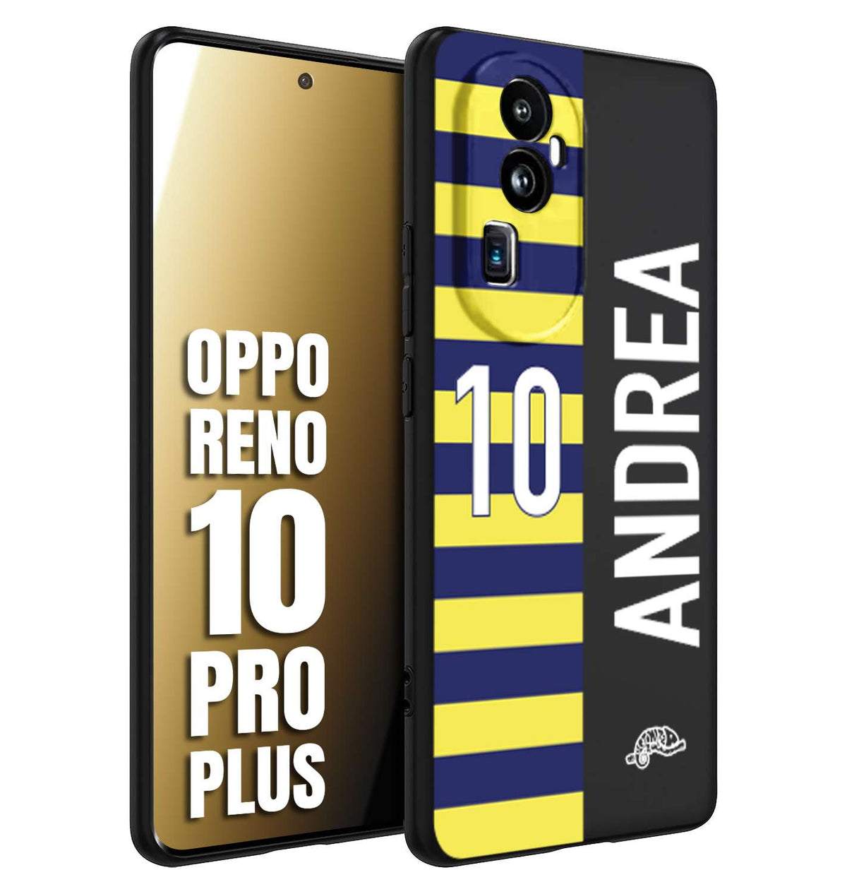 CUSTOMIZZA - Custodia cover nera morbida in tpu compatibile per Oppo Reno 10 PRO PLUS personalizzata calcio football nome e numero calciatori giallo blu