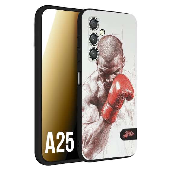 CUSTOMIZZA - Custodia cover nera morbida in tpu compatibile per Samsung A25 pugilato pugili disegno tattoo guantoni box sport primo piano