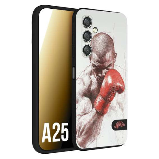 CUSTOMIZZA - Custodia cover nera morbida in tpu compatibile per Samsung A25 pugilato pugili disegno tattoo guantoni box sport primo piano