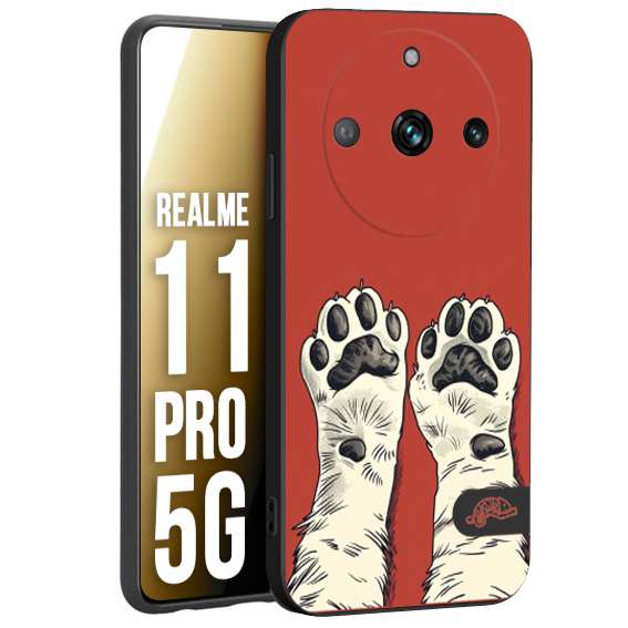 CUSTOMIZZA - Custodia cover nera morbida in tpu compatibile per Realme 11 PRO 5G zampe di gatto cat paws rossa red disegnata fumetto cartoon