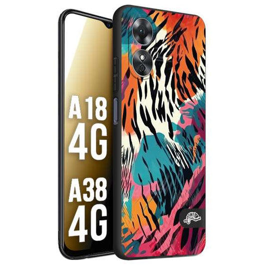 CUSTOMIZZA - Custodia cover nera morbida in tpu compatibile per Oppo A18 4G - A38 4G leopardato maculato tigrato tiger colorata summer color