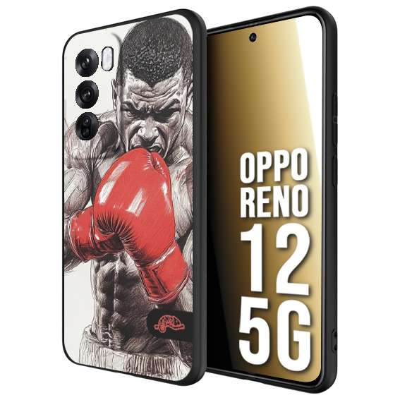 CUSTOMIZZA - Custodia cover nera morbida in tpu compatibile per Oppo Reno 12 5G pugilato pugili disegno tattoo guantoni box pesi massimi gancio