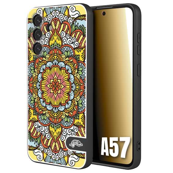 CUSTOMIZZA - Custodia cover nera morbida in tpu compatibile per Samsung A57 mandala colorato fiore nuvole arancione