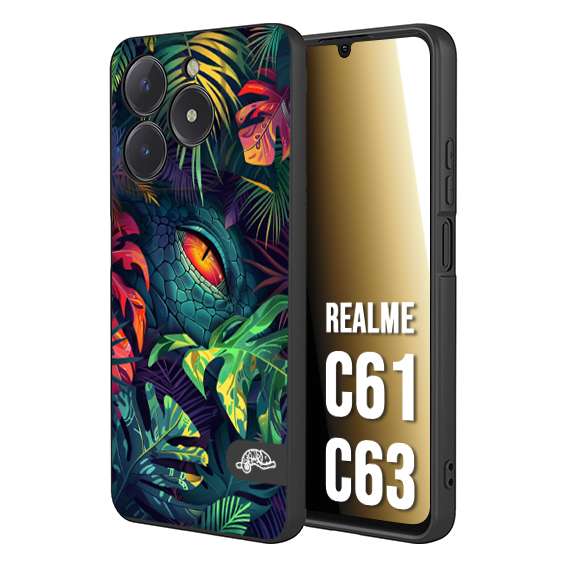 CUSTOMIZZA - Custodia cover nera morbida in tpu compatibile per Oppo C61 - C63 animali color giungla tropicale occhio di coccodrillo alligatore disegnato