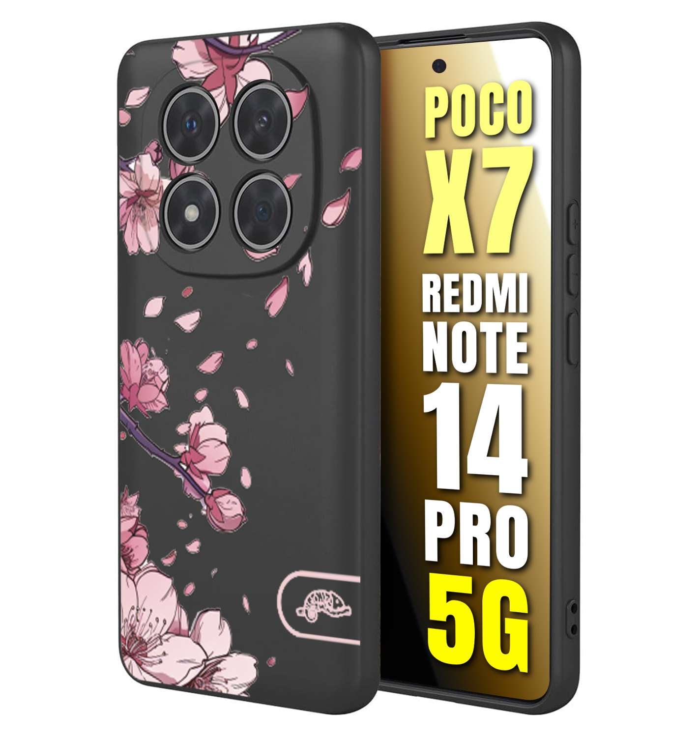 CUSTOMIZZA - Custodia cover nera morbida in tpu compatibile per Xiaomi Redmi Note 14 PRO 5G giapponese fiori di ciliegio in fiore a rilievo disegnata tattoo
