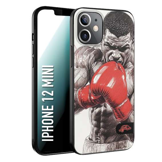 CUSTOMIZZA - Custodia cover nera morbida in tpu compatibile per iPhone 12 MINI pugilato pugili disegno tattoo guantoni box pesi massimi gancio