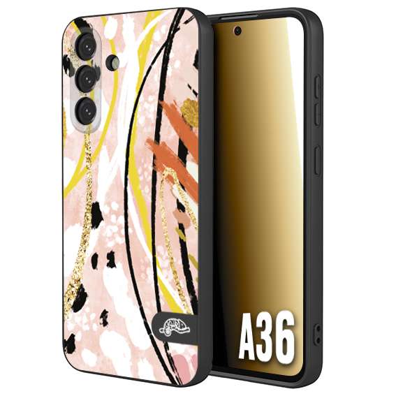 CUSTOMIZZA - Custodia cover nera morbida in tpu compatibile per Samsung A36 fiori astratti donna zebrato leopardato fantasia dorata gialla rosa colorata