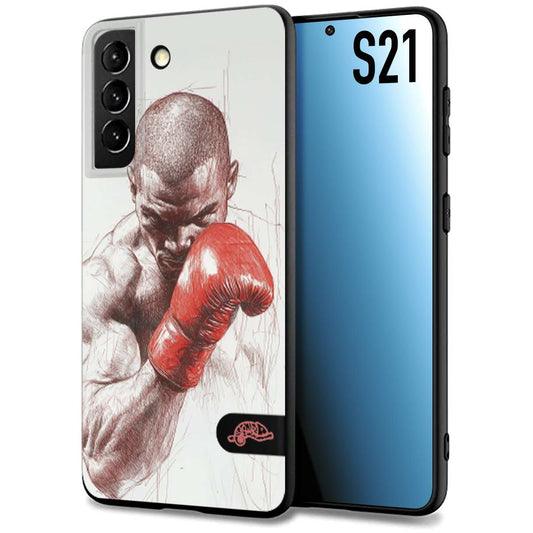 CUSTOMIZZA - Custodia cover nera morbida in tpu compatibile per Samsung S21 pugilato pugili disegno tattoo guantoni box sport primo piano
