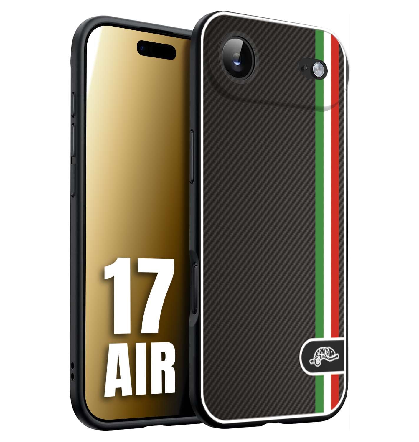 CUSTOMIZZA - Custodia cover nera morbida in tpu compatibile per iPhone 17 AIR effetto fibra di carbonio bandiera Italia made in Italy