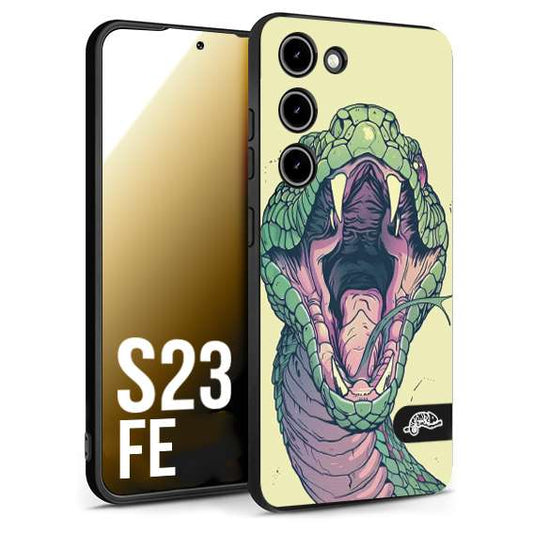 CUSTOMIZZA - Custodia cover nera morbida in tpu compatibile per Samsung S23 FE snake yellow green serpente tatuaggio tattoo disegnato a mano