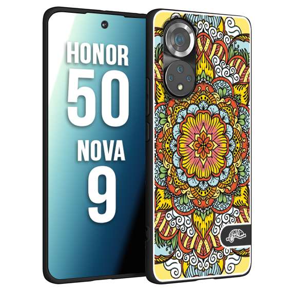 CUSTOMIZZA - Custodia cover nera morbida in tpu compatibile per Huawei Nova 9 - Honor 50 mandala colorato fiore nuvole arancione
