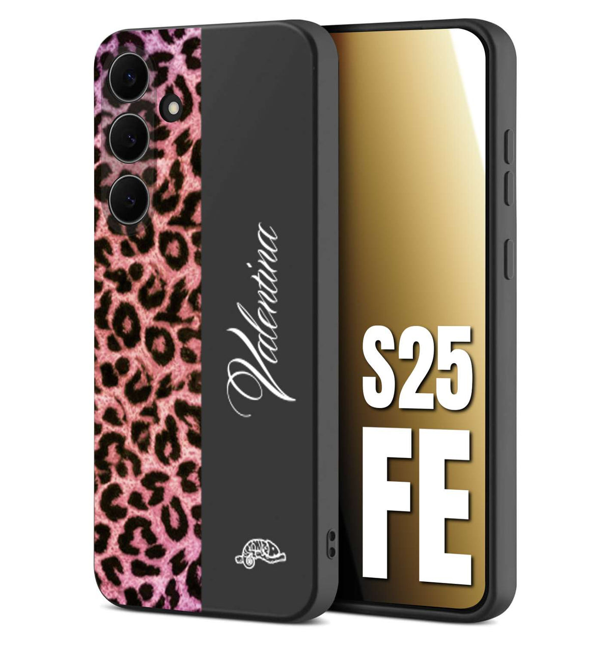 CUSTOMIZZA - Custodia cover nera morbida in tpu compatibile per Samsung S25 FE leopardato rosa fucsia personalizzata nome iniziali