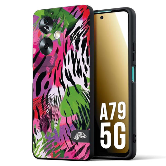 CUSTOMIZZA - Custodia cover nera morbida in tpu compatibile per Oppo A79 5G leopardato tigrato tiger colorata summer color verde fucsia