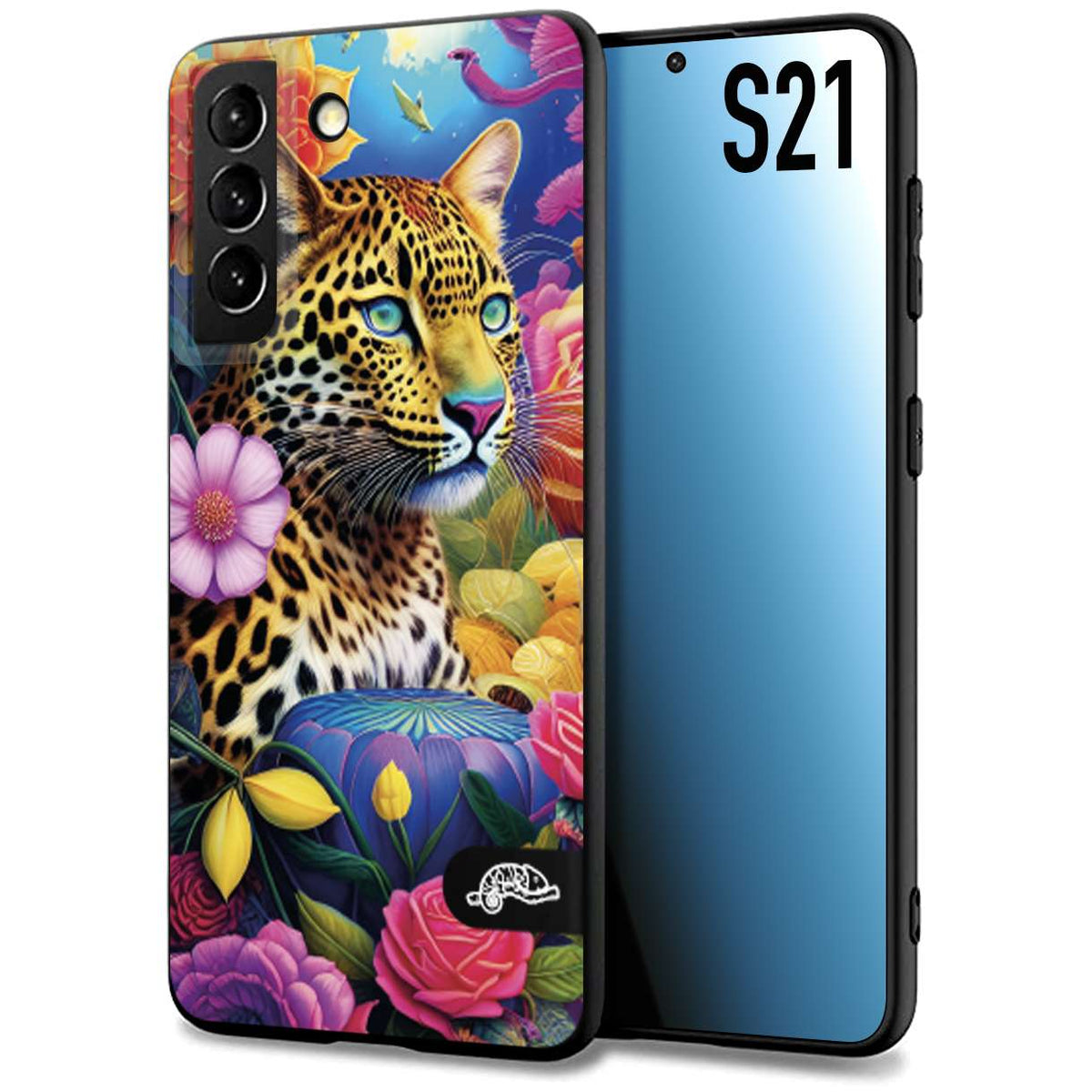 CUSTOMIZZA - Custodia cover nera morbida in tpu compatibile per Samsung S21 astratti donna flower fantasia leopardo ghepardo animali colorati