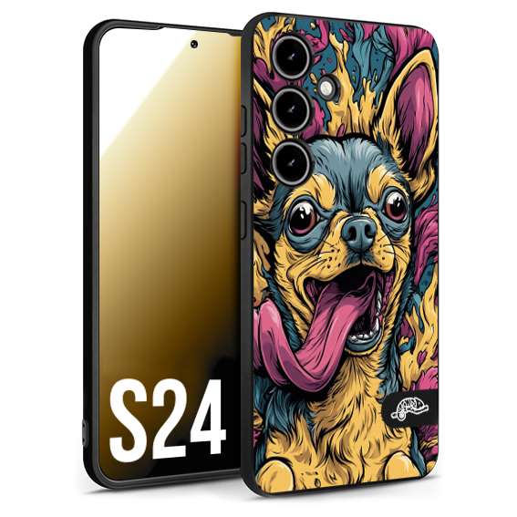CUSTOMIZZA - Custodia cover nera morbida in tpu compatibile per Samsung S24 Chihuahua illustrazione cane pop art cane street art cartone animato