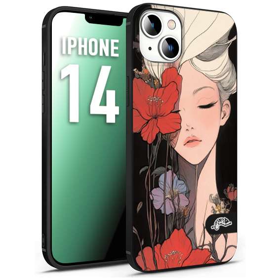 CUSTOMIZZA - Custodia cover nera morbida in tpu compatibile per iPhone 14 woman flower Fantasia Floreale Design Donna e Fiori, Retro Artistico