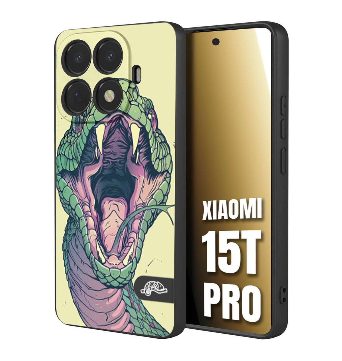CUSTOMIZZA - Custodia cover nera morbida in tpu compatibile per Xiaomi 15T PRO snake yellow green serpente tatuaggio tattoo disegnato a mano