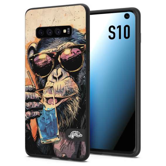 CUSTOMIZZA - Custodia cover nera morbida in tpu compatibile per Samsung S10 estate disegnata cocktails animali simpatici scimmia monkey negroni