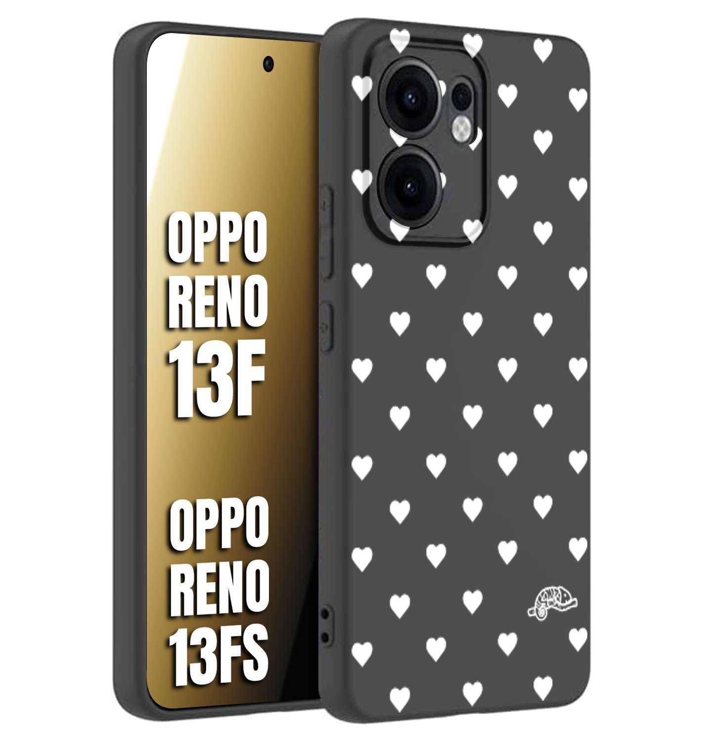 CUSTOMIZZA - Custodia cover nera morbida in tpu compatibile per Oppo Reno 13 F cuori pois bianchi donna pin up vintage