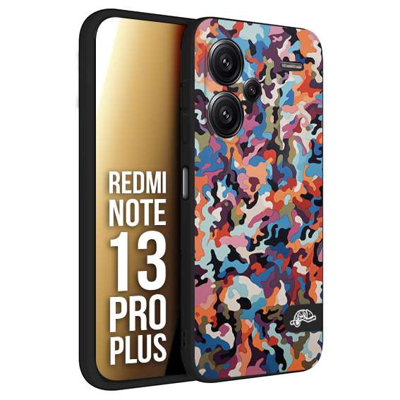 CUSTOMIZZA - Custodia cover nera morbida in tpu compatibile per Xiaomi Redmi Note 13 PRO PLUS camouflage mimetico militare moderno blu arancio rosa