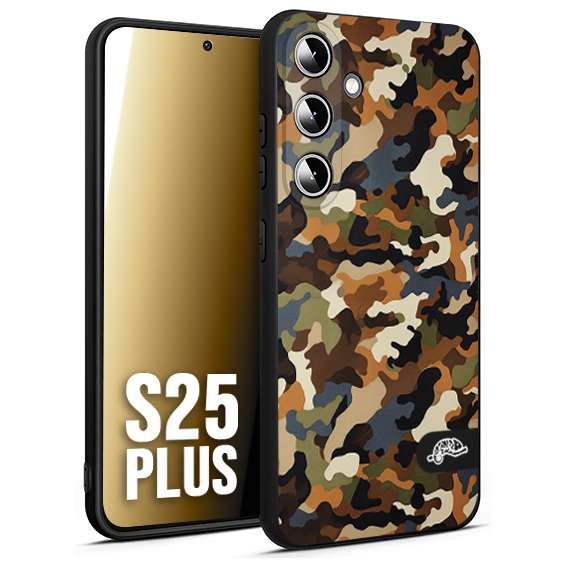 CUSTOMIZZA - Custodia cover nera morbida in tpu compatibile per Samsung S25 PLUS camouflage mimetico militare moderno blu marrone beige