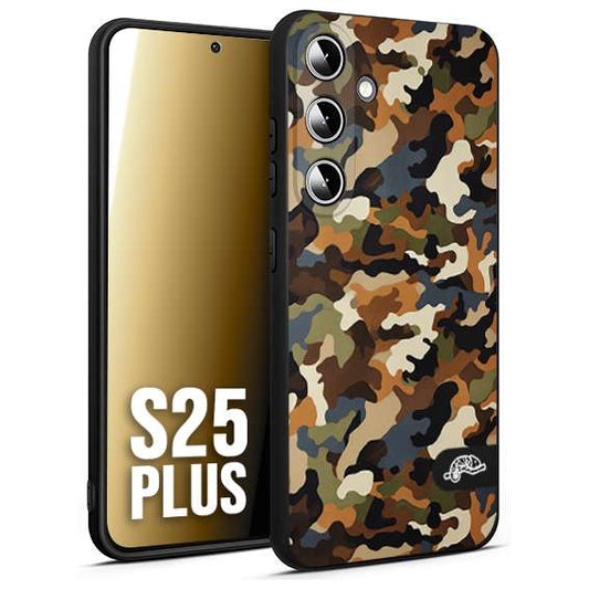 CUSTOMIZZA - Custodia cover nera morbida in tpu compatibile per Samsung S25 PLUS camouflage mimetico militare moderno blu marrone beige