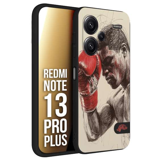 CUSTOMIZZA - Custodia cover nera morbida in tpu compatibile per Xiaomi Redmi Note 13 PRO PLUS pugilato pugili disegno tattoo guantoni boxer pesi massimi