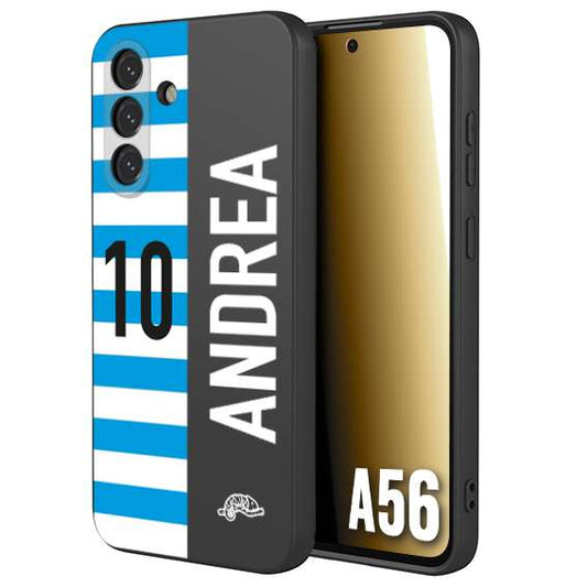 CUSTOMIZZA - Custodia cover nera morbida in tpu compatibile per Samsung A56 5G personalizzata calcio football nome e numero calciatori biancazzurri