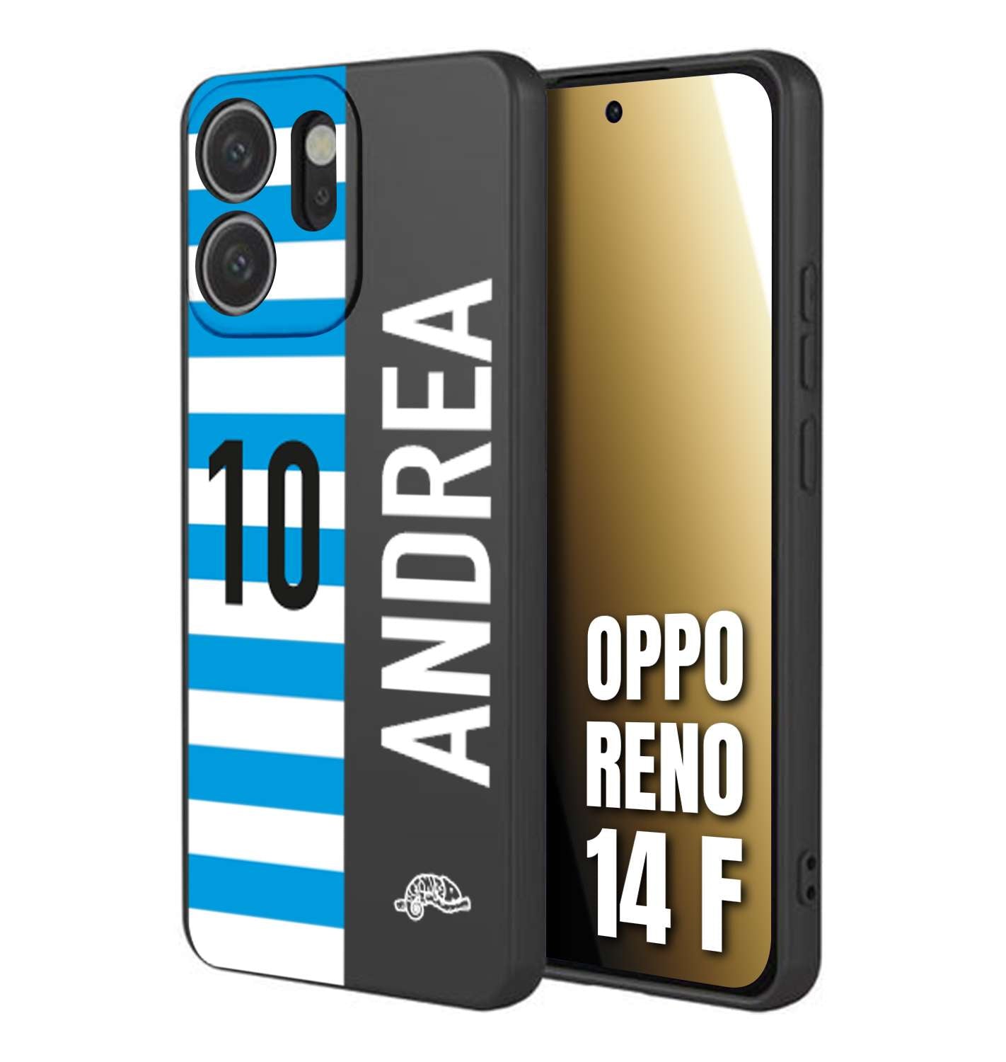 CUSTOMIZZA - Custodia cover nera morbida in tpu compatibile per Oppo Reno 14 F personalizzata calcio football nome e numero calciatori biancazzurri