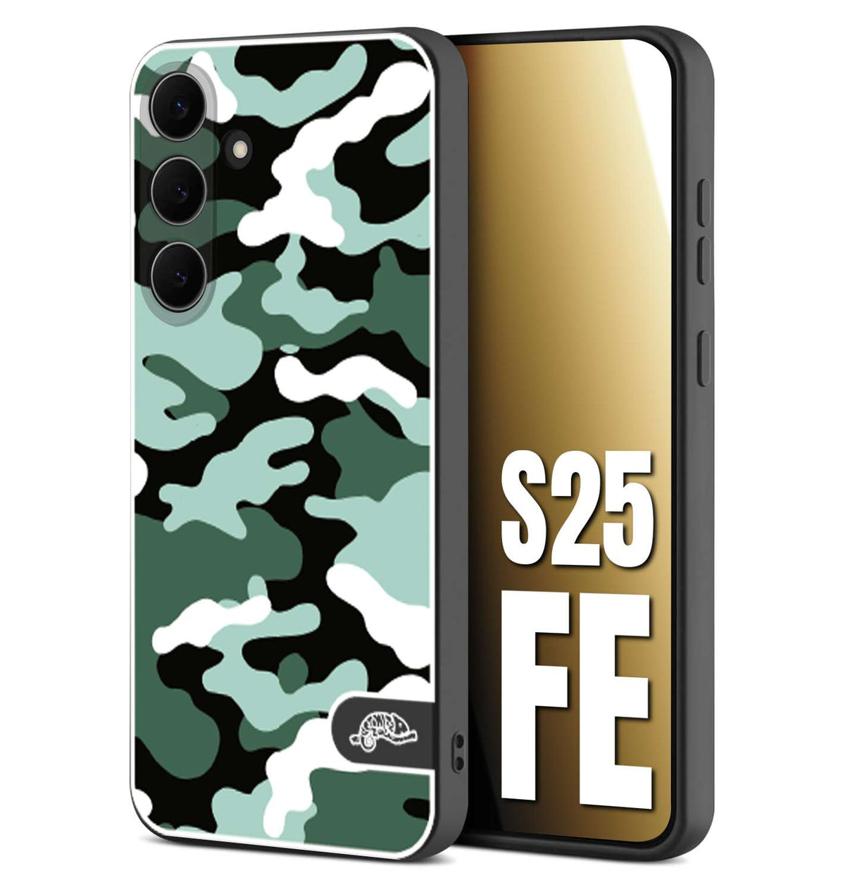 CUSTOMIZZA - Custodia cover nera morbida in tpu compatibile per Samsung S25 FE camouflage mimetico militare verde green