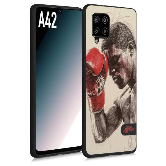 CUSTOMIZZA - Custodia cover nera morbida in tpu compatibile per Samsung A42 pugilato pugili disegno tattoo guantoni boxer pesi massimi