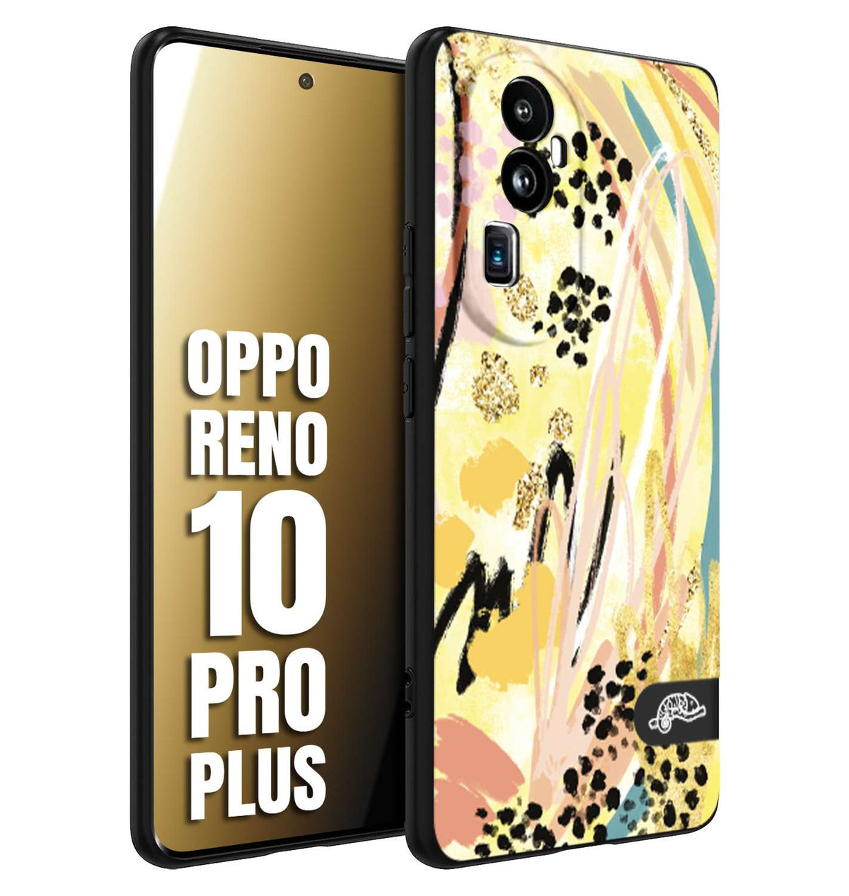 CUSTOMIZZA - Custodia cover nera morbida in tpu compatibile per Oppo Reno 10 PRO PLUS astratti donna flower fantasia estate gialla rosa leopardata