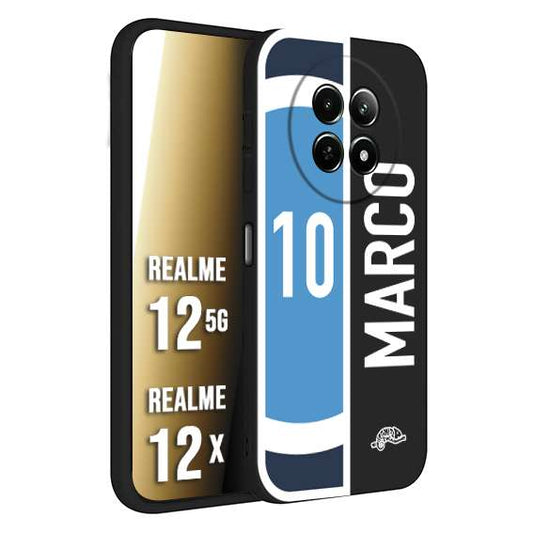 CUSTOMIZZA - Custodia cover nera morbida in tpu compatibile per Realme 12 5G - 12X personalizzata calcio football nome e numero calciatori biancoazzurri bianco celesti
