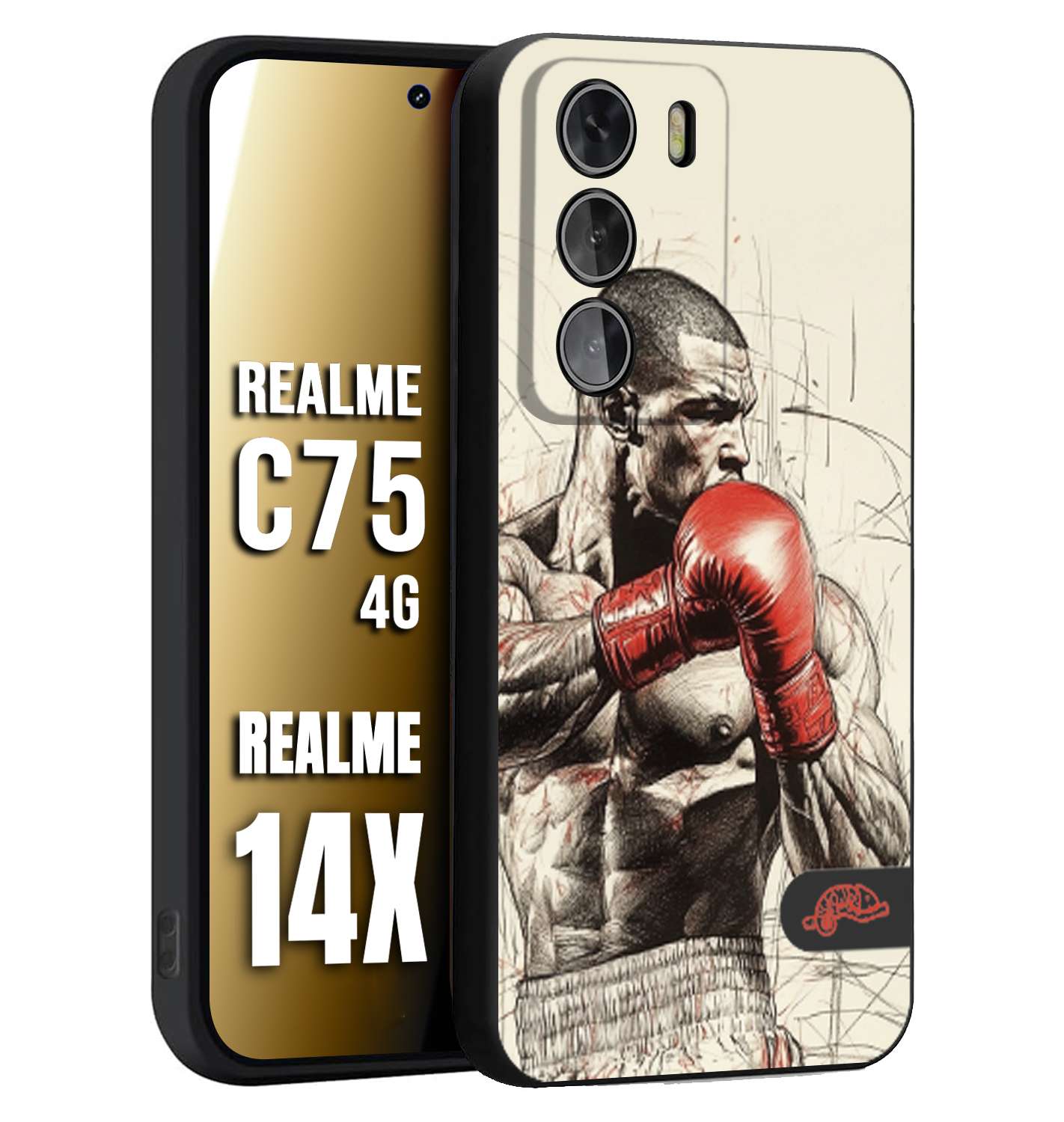 CUSTOMIZZA - Custodia cover nera morbida in tpu compatibile per Realme 14X - C75 4G pugilato pugili disegno tattoo guantoni box sport ring