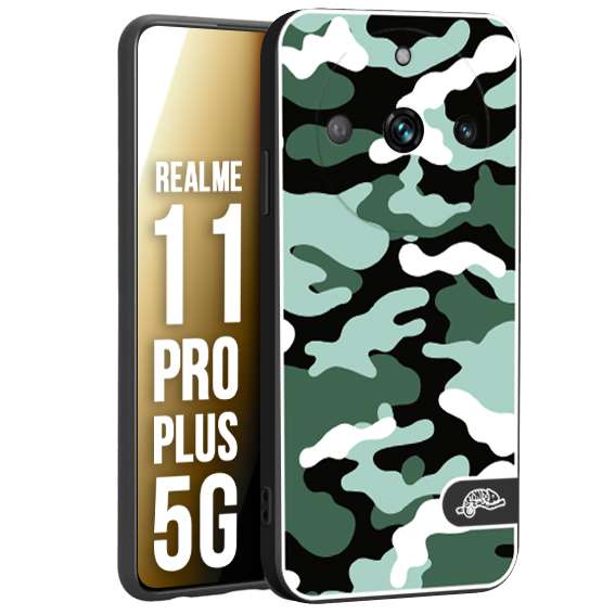 CUSTOMIZZA - Custodia cover nera morbida in tpu compatibile per Realme 11 PRO PLUS 5G camouflage mimetico militare verde green