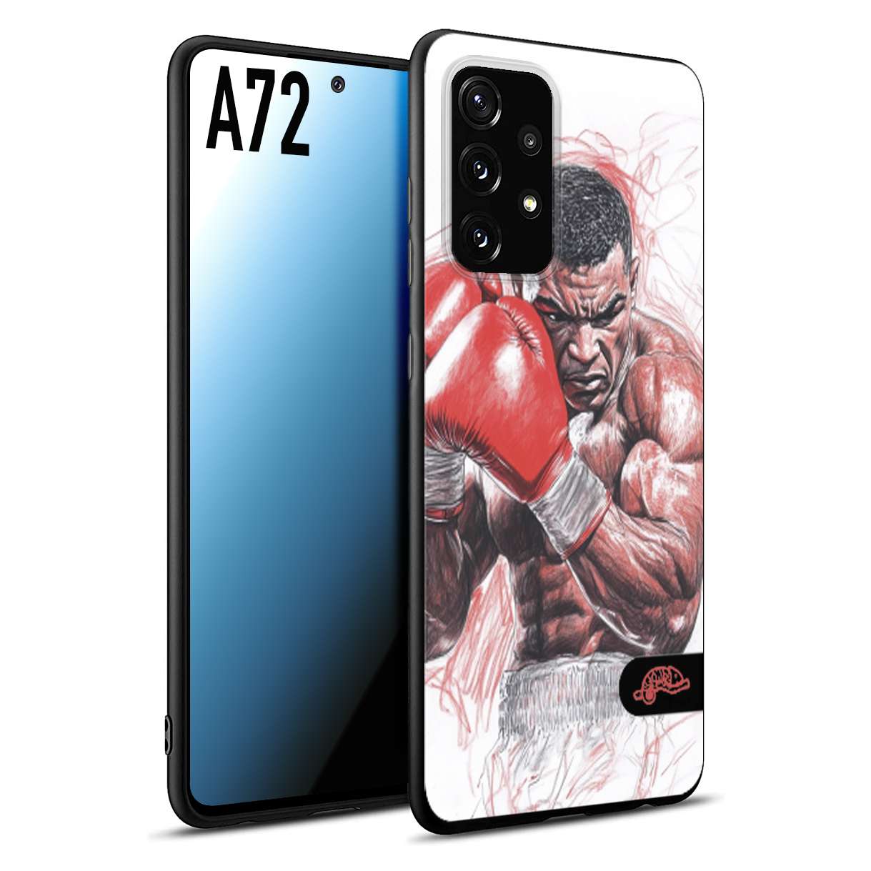 CUSTOMIZZA - Custodia cover nera morbida in tpu compatibile per Samsung A72 pugilato pugili disegno tattoo guantoni boxer pesi massimi iron mike