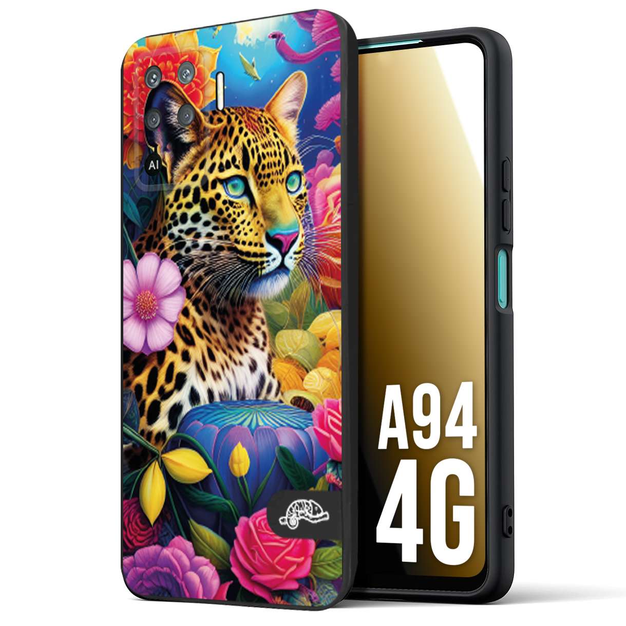 CUSTOMIZZA - Custodia cover nera morbida in tpu compatibile per Oppo A94 4G astratti donna flower fantasia leopardo ghepardo animali colorati