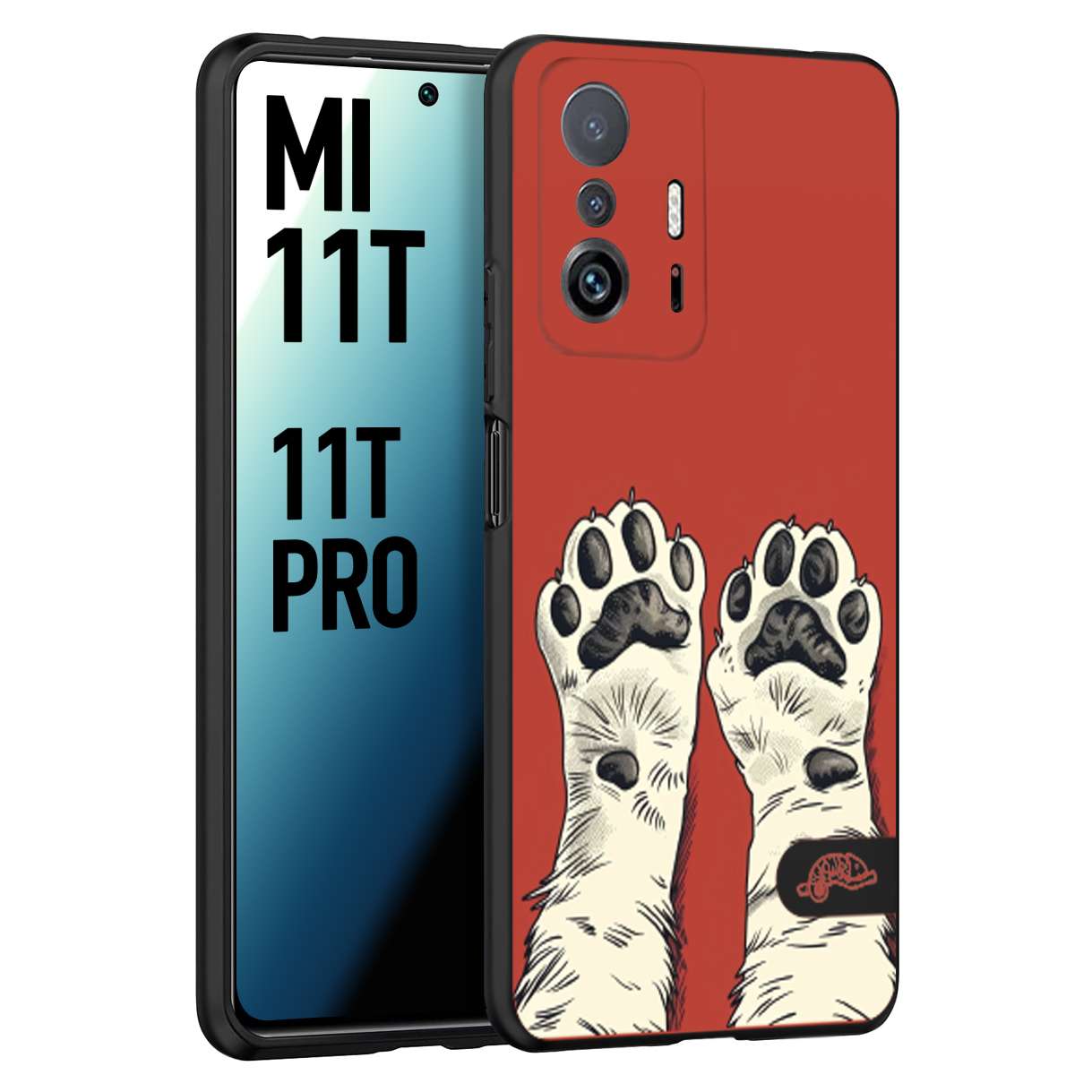 CUSTOMIZZA - Custodia cover nera morbida in tpu compatibile per Xiaomi Mi 11T - Mi 11T PRO zampe di gatto cat paws rossa red disegnata fumetto cartoon