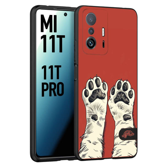 CUSTOMIZZA - Custodia cover nera morbida in tpu compatibile per Xiaomi Mi 11T - Mi 11T PRO zampe di gatto cat paws rossa red disegnata fumetto cartoon