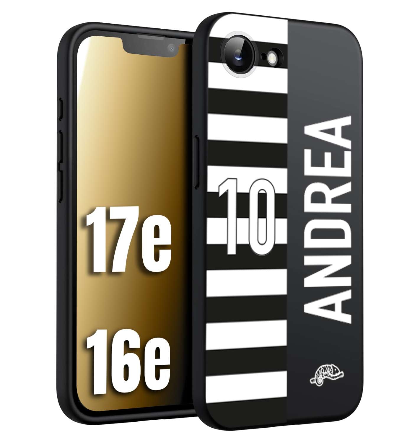 CUSTOMIZZA - Custodia cover nera morbida in tpu compatibile per iPhone 16E - 17E personalizzata calcio football nome e numero calciatori bianconera