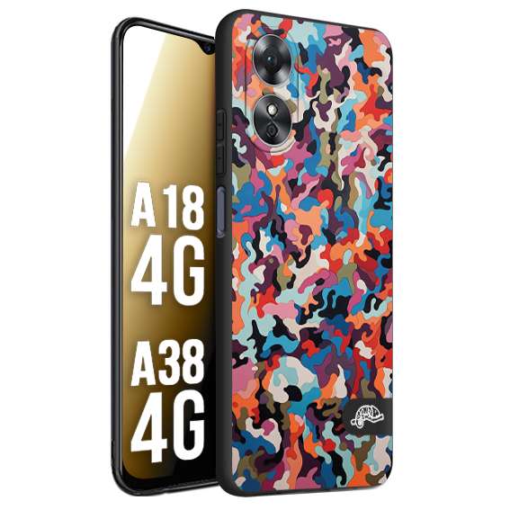 CUSTOMIZZA - Custodia cover nera morbida in tpu compatibile per Oppo A18 4G - A38 4G camouflage mimetico militare moderno blu arancio rosa