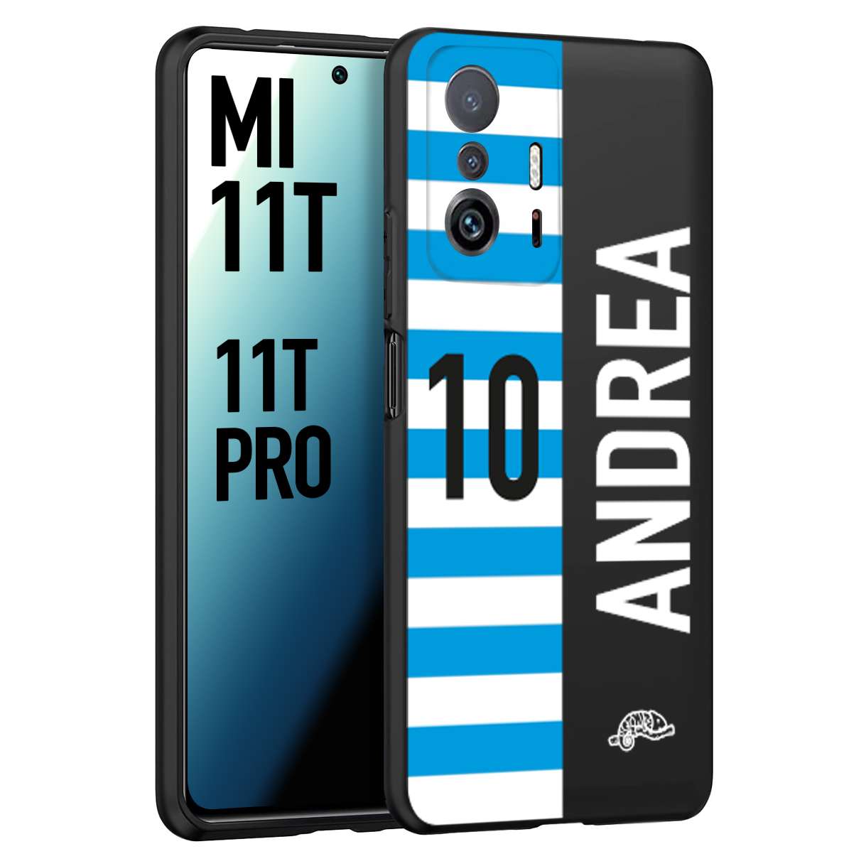 CUSTOMIZZA - Custodia cover nera morbida in tpu compatibile per Xiaomi Mi 11T - Mi 11T PRO personalizzata calcio football nome e numero calciatori biancazzurri