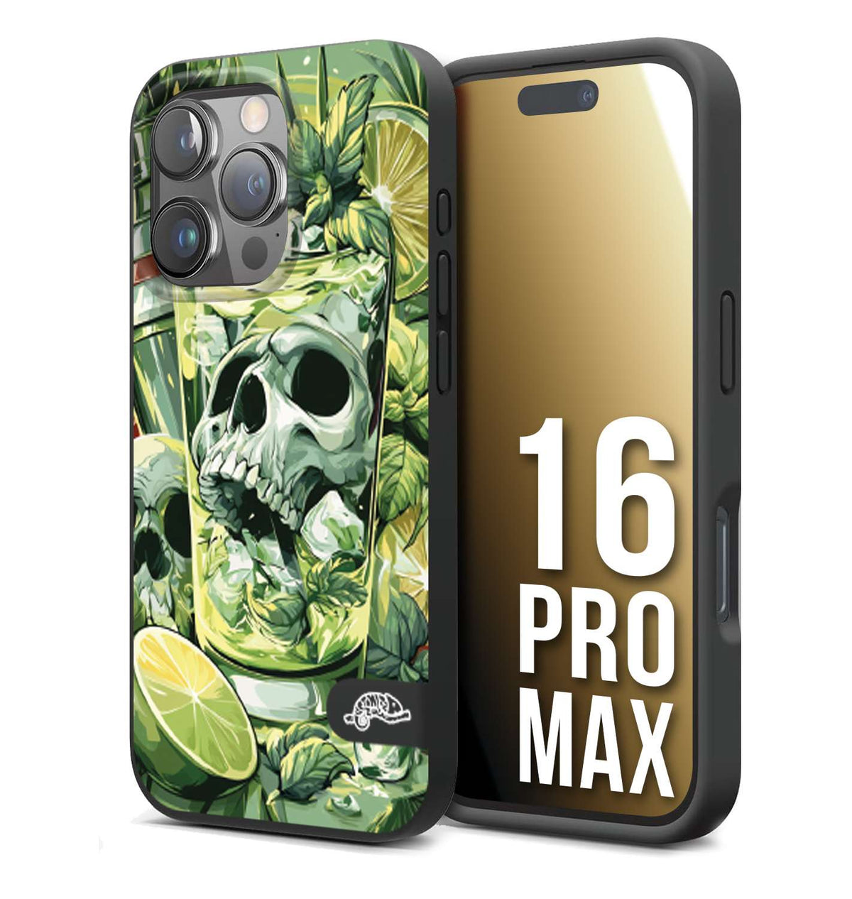 CUSTOMIZZA - Custodia cover nera morbida in tpu compatibile per iPhone 16 PRO MAX Mojito cocktail teschio illustrazione drink lime menta ghiacci tropicale street art